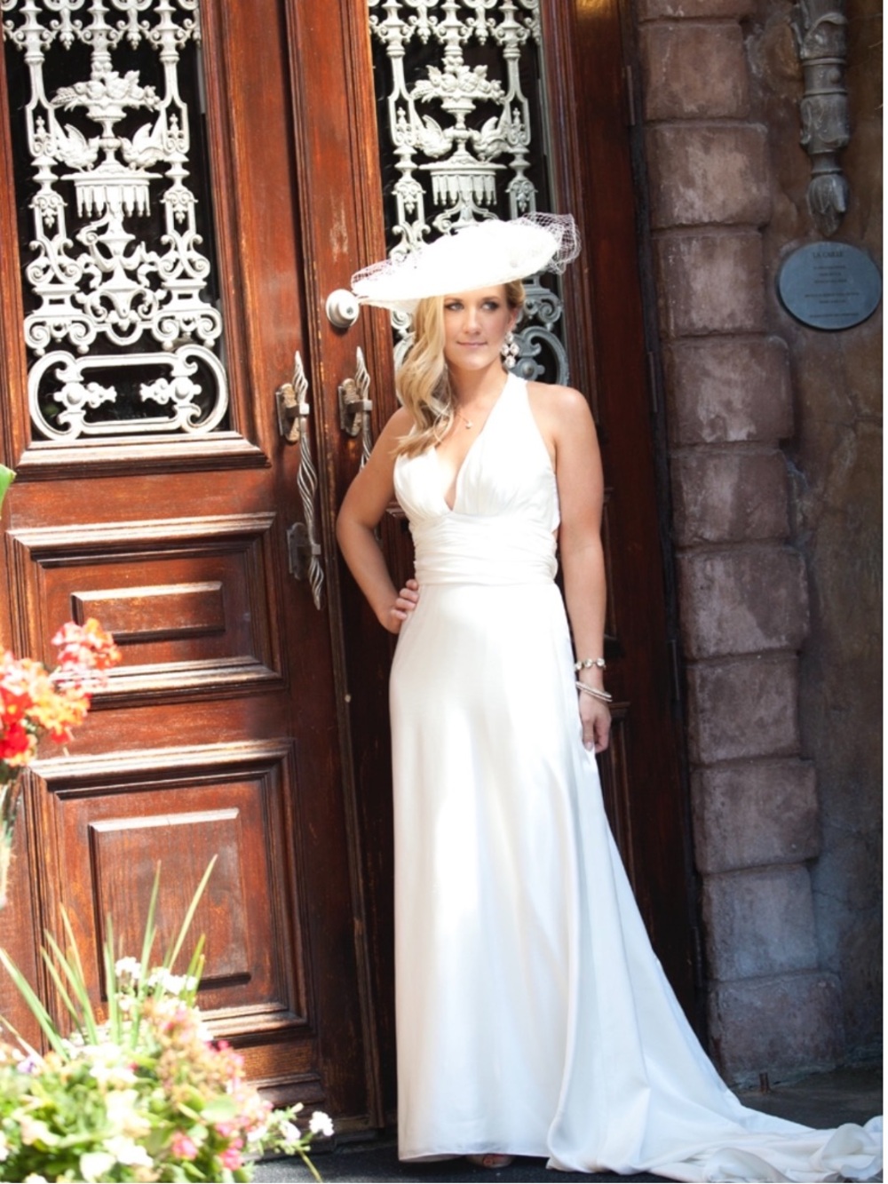 Winnie Couture Ivory Halter Wedding Dress | Size 4-6 |Open Back |Grecian Design